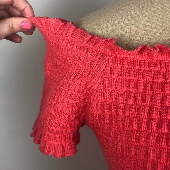 Bright Aqua Off the Shoulders Crop Top S - Picture 3 of 3